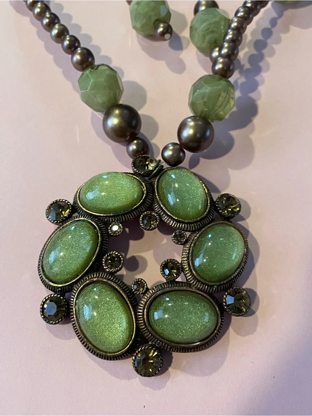 Modern Plastic Statement Green & Copper Tone Jewelry Set #9072 💎